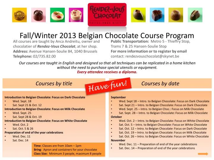 fall winter 2013 belgian chocolate course program
