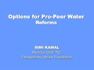 Options for Pro-Poor Water Reforms