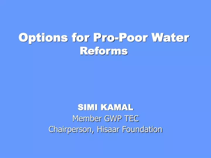 options for pro poor water reforms