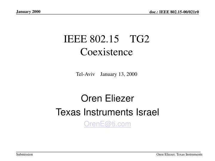 ieee 802 15 tg2 coexistence tel aviv january 13 2000