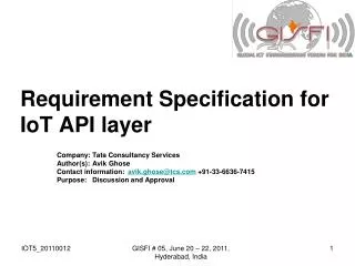 Requirement Specification for IoT API layer