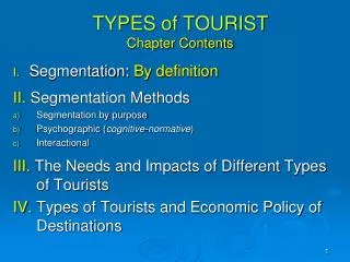 TYPES of TOURIST Chapter Contents