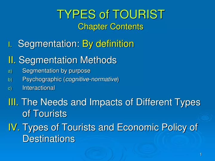 types of tourist chapter contents
