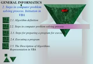2. Steps in computer problem solving process. Initiation in VBA