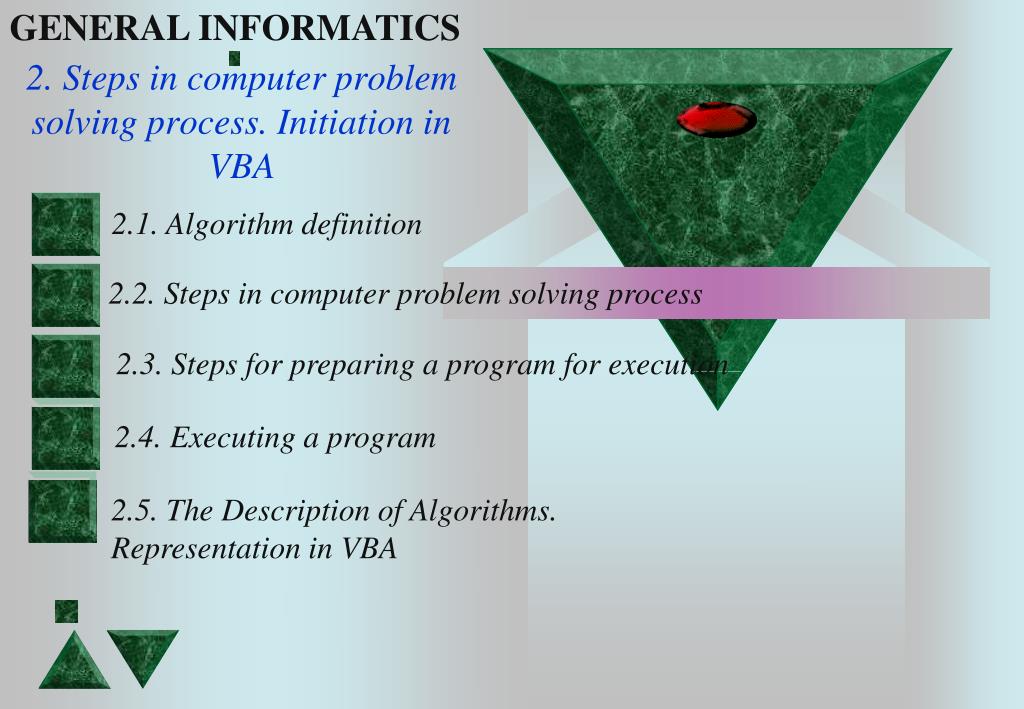 PPT - 2. Steps in computer problem solving process. Initiation in VBA ...