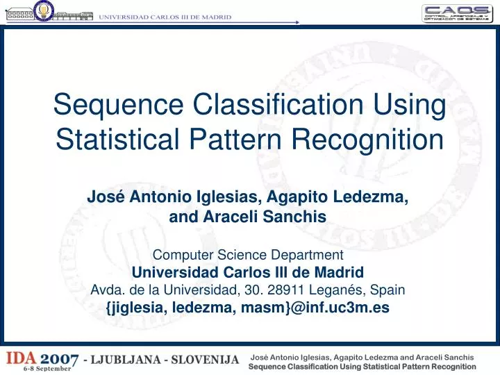 sequence classification using statistical pattern recognition