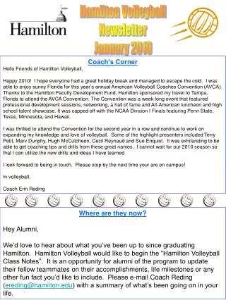 Hamilton Volleyball Newsletter January 2010