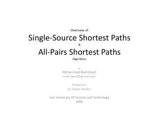 overview of single source shortest paths all pairs shortest paths algorithms