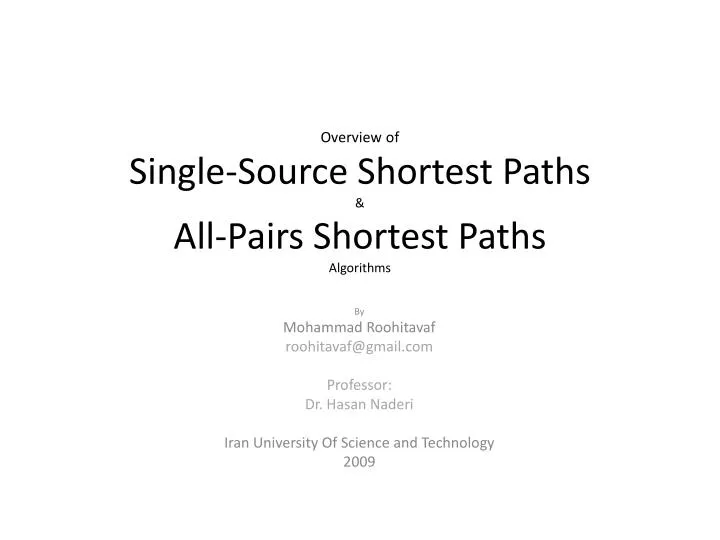overview of single source shortest paths all pairs shortest paths algorithms