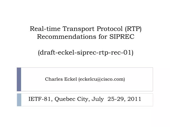 real time transport protocol rtp recommendations for siprec draft eckel siprec rtp rec 01