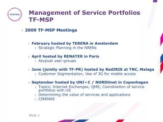 Management of Service Portfolios TF-MSP