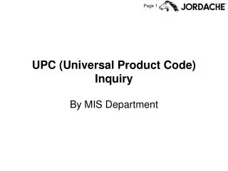 UPC (Universal Product Code) Inquiry
