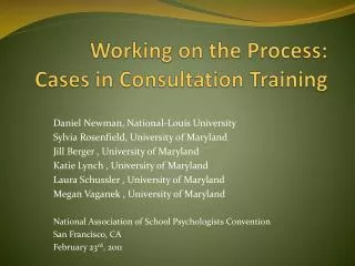 Working on the Process: Cases in Consultation Training