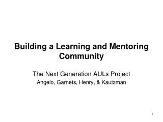 Building a Learning and Mentoring Community