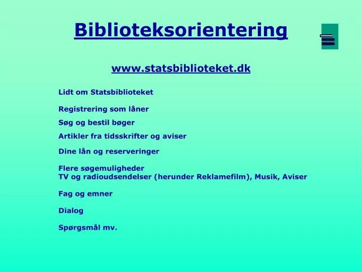 biblioteksorientering www statsbiblioteket dk