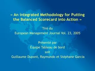 an integrated methodology for putting the balanced scorecard into action