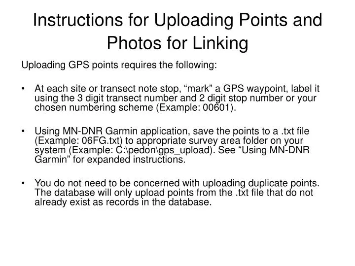instructions for uploading points and photos for linking
