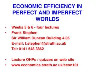 ECONOMIC EFFICIENCY IN PERFECT AND IMPERFECT WORLDS
