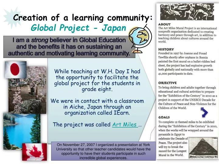 creation of a learning community global project japan