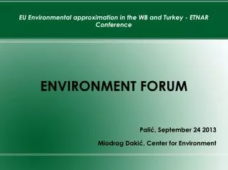 EU Environmental approximation in the WB and Turkey - ETNAR Conference