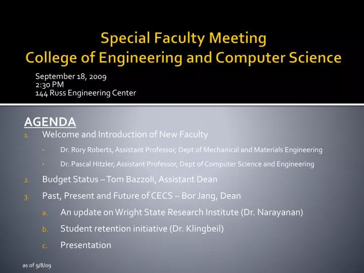 special faculty meeting college of engineering and computer science