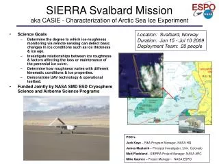 SIERRA Svalbard Mission aka CASIE - Characterization of Arctic Sea Ice Experiment