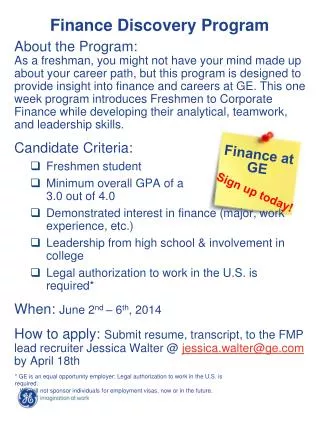 Finance Discovery Program