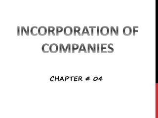 INCORPORATION OF COMPANIES