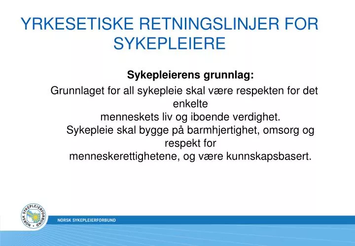 yrkesetiske retningslinjer for sykepleiere