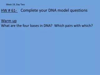 HW # 61- Complete your DNA model questions Warm up