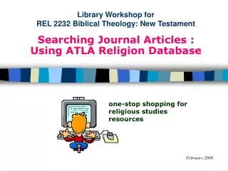 Library Workshop for REL 2232 Biblical Theology: New Testament