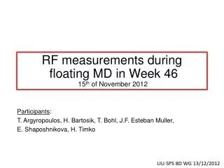 RF measurements during floating MD in Week 46 15 th of November 2012