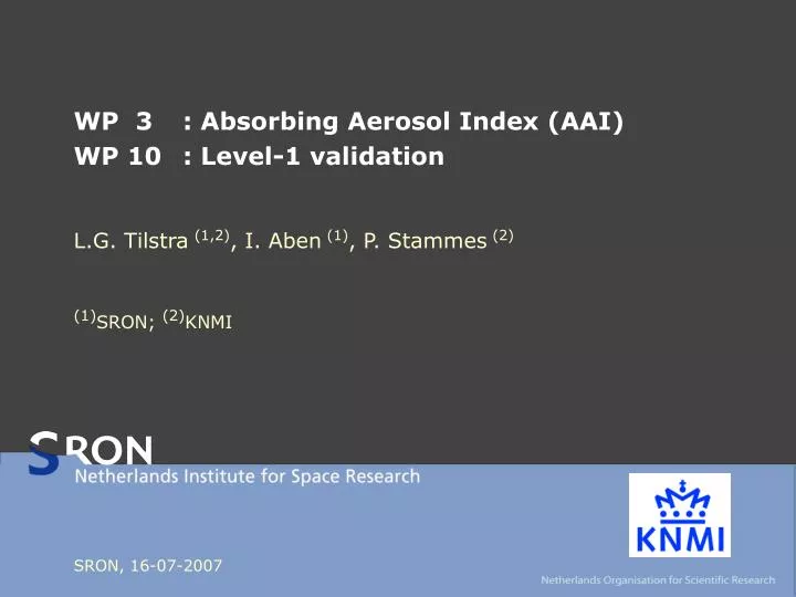 wp 3 absorbing aerosol index aai wp 10 level 1 validation