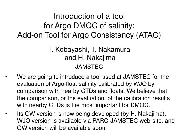 introduction of a tool for argo dmqc of salinity add on tool for argo consistency atac