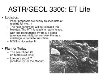 ASTR/GEOL 3300: ET Life
