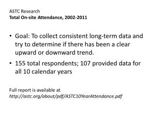 ASTC Research Total On-site Attendance, 2002-2011