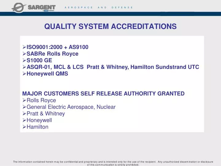 quality system accreditations