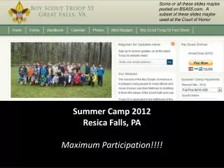 Summer Camp 2012 Resica Falls, PA Maximum Participation!!!!