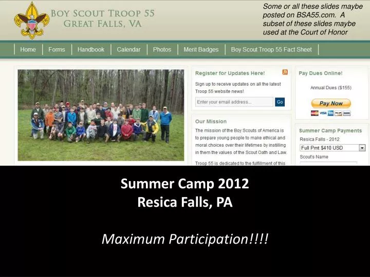 summer camp 2012 resica falls pa maximum participation