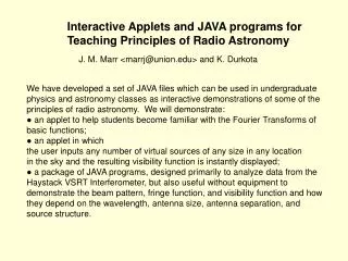 Interactive Applets and JAVA programs for Teaching Principles of Radio Astronomy