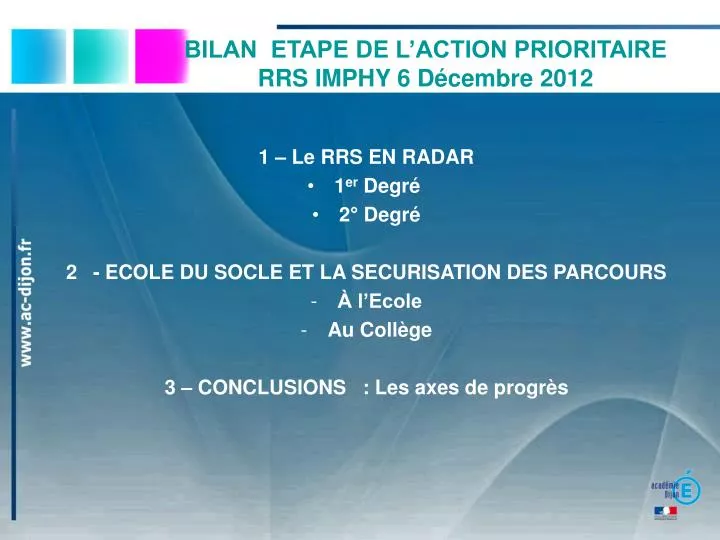 bilan etape de l action prioritaire rrs imphy 6 d cembre 2012