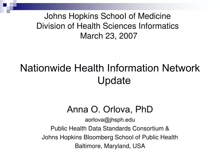 johns hopkins schooi of medicine division of health sciences informatics march 23 2007