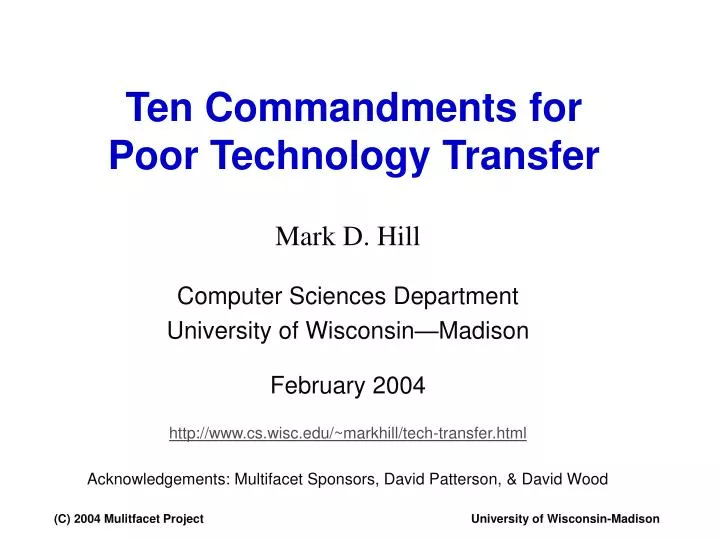 ten commandments for poor technology transfer