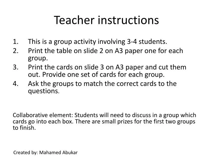 teacher instructions