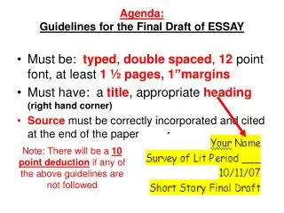 Agenda: Guidelines for the Final Draft of ESSAY