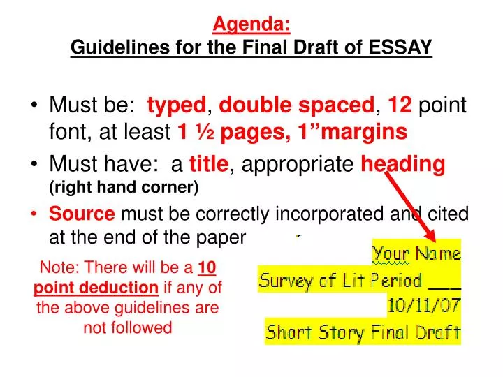 agenda guidelines for the final draft of essay