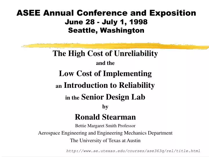 PPT ASEE Annual Conference and Exposition June 28 July 1, 1998