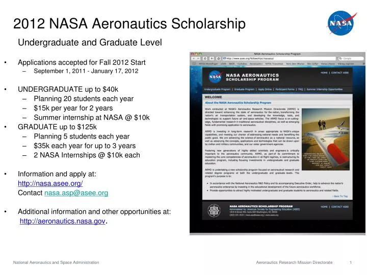 2012 nasa aeronautics scholarship
