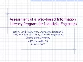 Assessment of a Web-based Information Literacy Program for Industrial Engineers