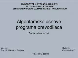 algoritamske osnove program a prevodilaca